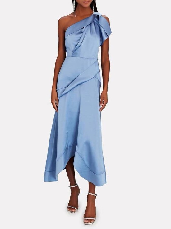 Acler Dresses & Skirts - Acler One-Shoulder Powder Blue Satin Midi Dress